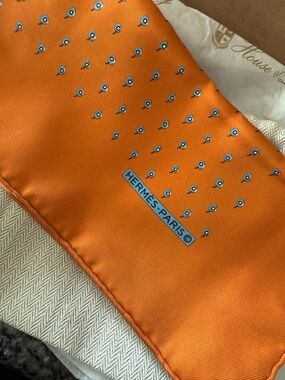 Hermes Orange and Blue Silk Scarf/Pocket Square